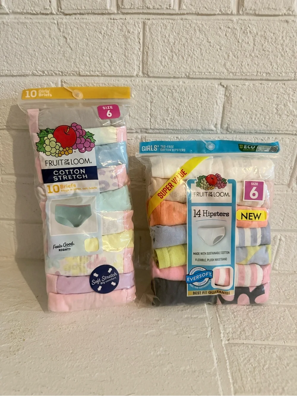 Fruit of the Loom Girls' Cotton Briefs & Hipsters Multi-Color Pack - Size 6